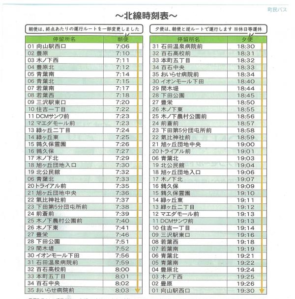 北線時刻表