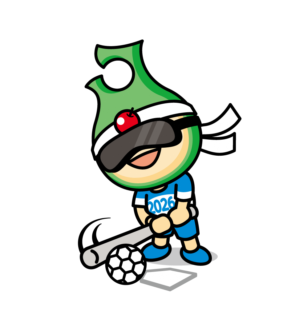 ブラインドベースボールをするアップリートくん